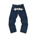 Spider Sp5der Logo Dark Blue Baggy Denim Jeans