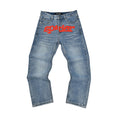 Spider Sp5der Red Logo Light Wash Baggy Denim Jeans