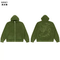 SAINT VANITY Vintage Rhinestone Zip-Up Hoodie - Washed Green