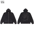SAINT VANITY Vintage Rhinestone Zip-Up Hoodie-Black