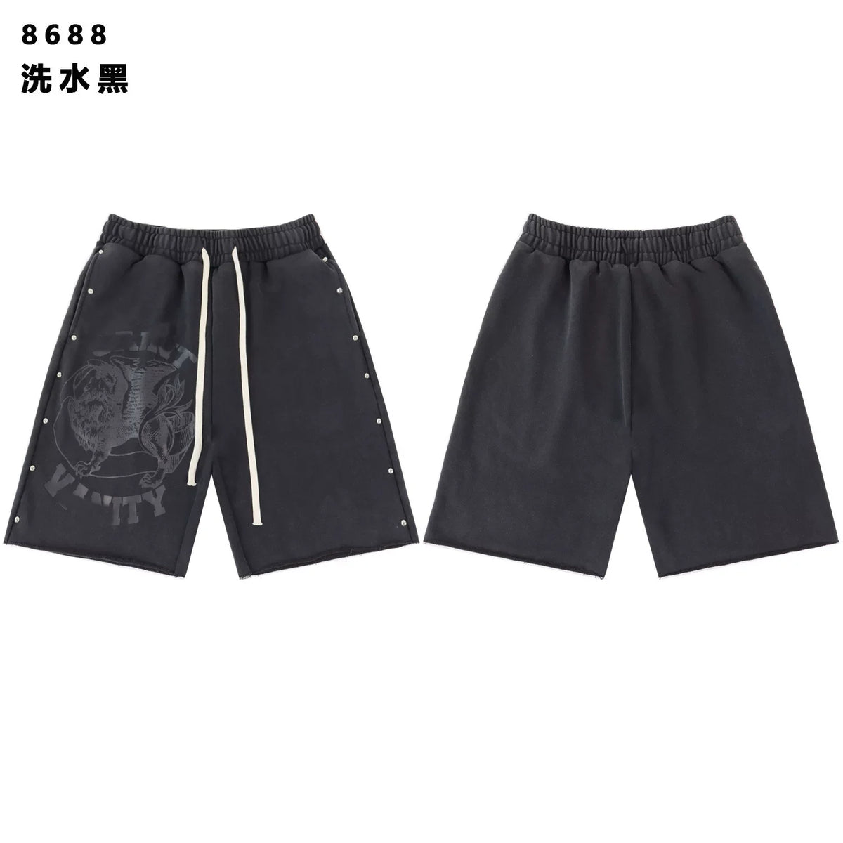 SAINT VANITY Vintage Rhinestone Cargo Shorts - Washed Black