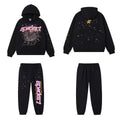 SP5DER Web Graphic Pullover Hoodie and Sweatpants Matching Set - Black / Pink