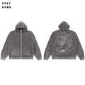 SAINT VANITY Vintage Rhinestone Zip-Up Hoodie - Black Grey
