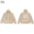 SAINT VANITY Vintage Rhinestone Zip-Up Hoodie - Khaki