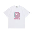 BAPE Style Glitch Colorblock Ape Head Short-Sleeve Tee - White