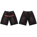 Vale Dreams Red Lightning Embroidered Black Faded Denim Jorts