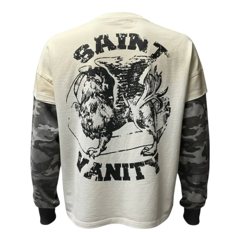 SAINT VANITY Grey Camo Mock Layer Long Sleeve Tee