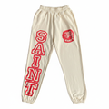 SAINT VANITY Cream Varsity Print Jogger Sweatpants