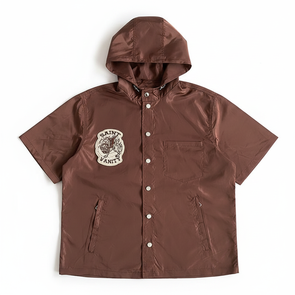 SAINT VANITY Embroidered Short‑Sleeve Hooded Coach Jacket